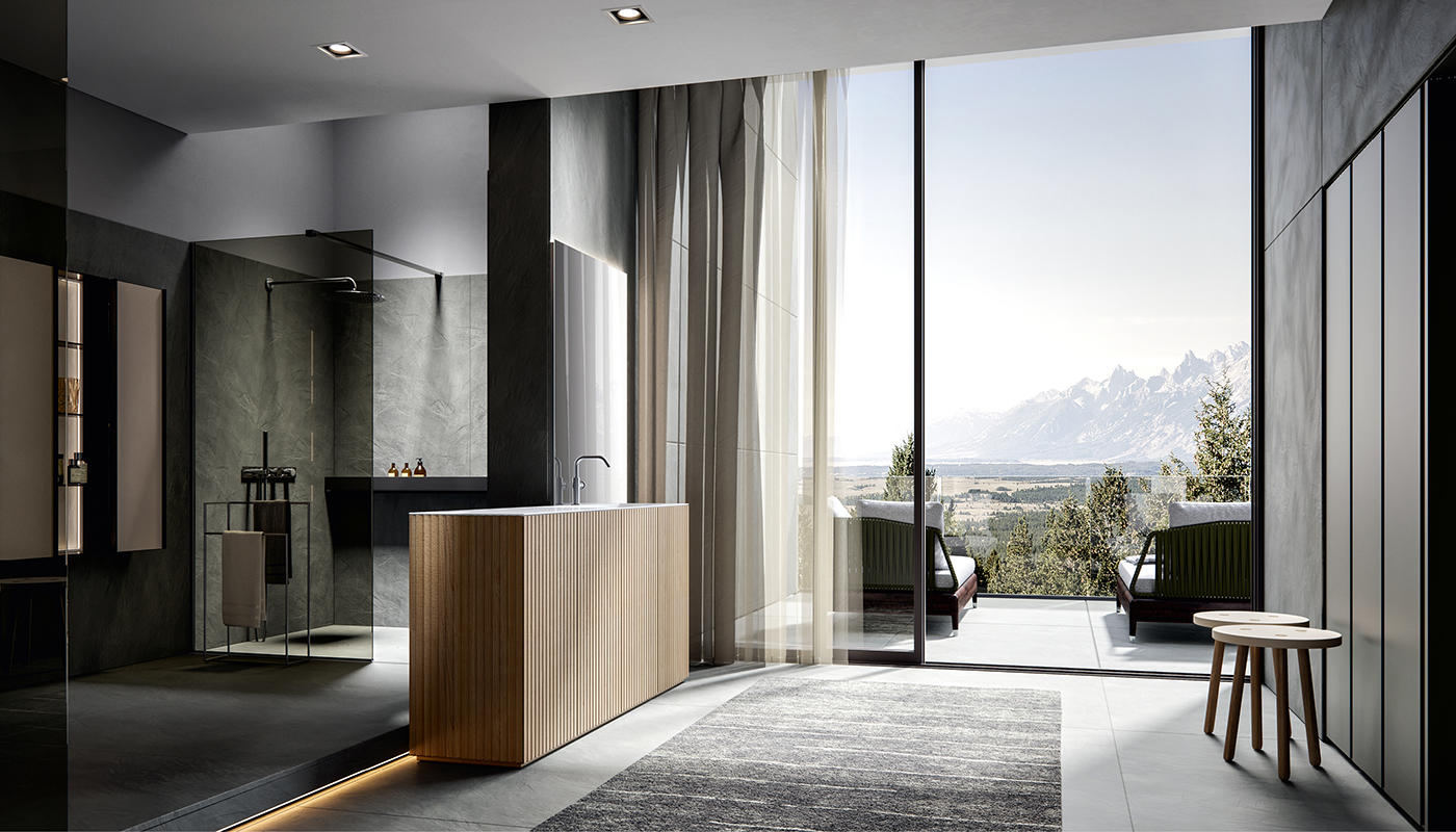 ED-ST27 Edone Chrono38 Встроенный умывальник ВСТРОЕННЫЙ БАК Интегрированная верхняя часть ванны Chrono38 или Chrono44 с отделкой Stonematt  - Вид №1