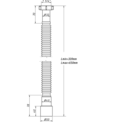Гибкая труба 1 1/4х40 L-650 мм АС-1014 (О) АС-1014 ОРИО 151618 - Вид №1
