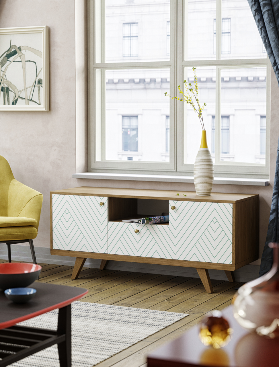 Тумба под телевизор с ящиком и принтом синяя с зеленым Thimon THE IDEA  210228 Зеленый;синий;разноцветный  - Вид №2