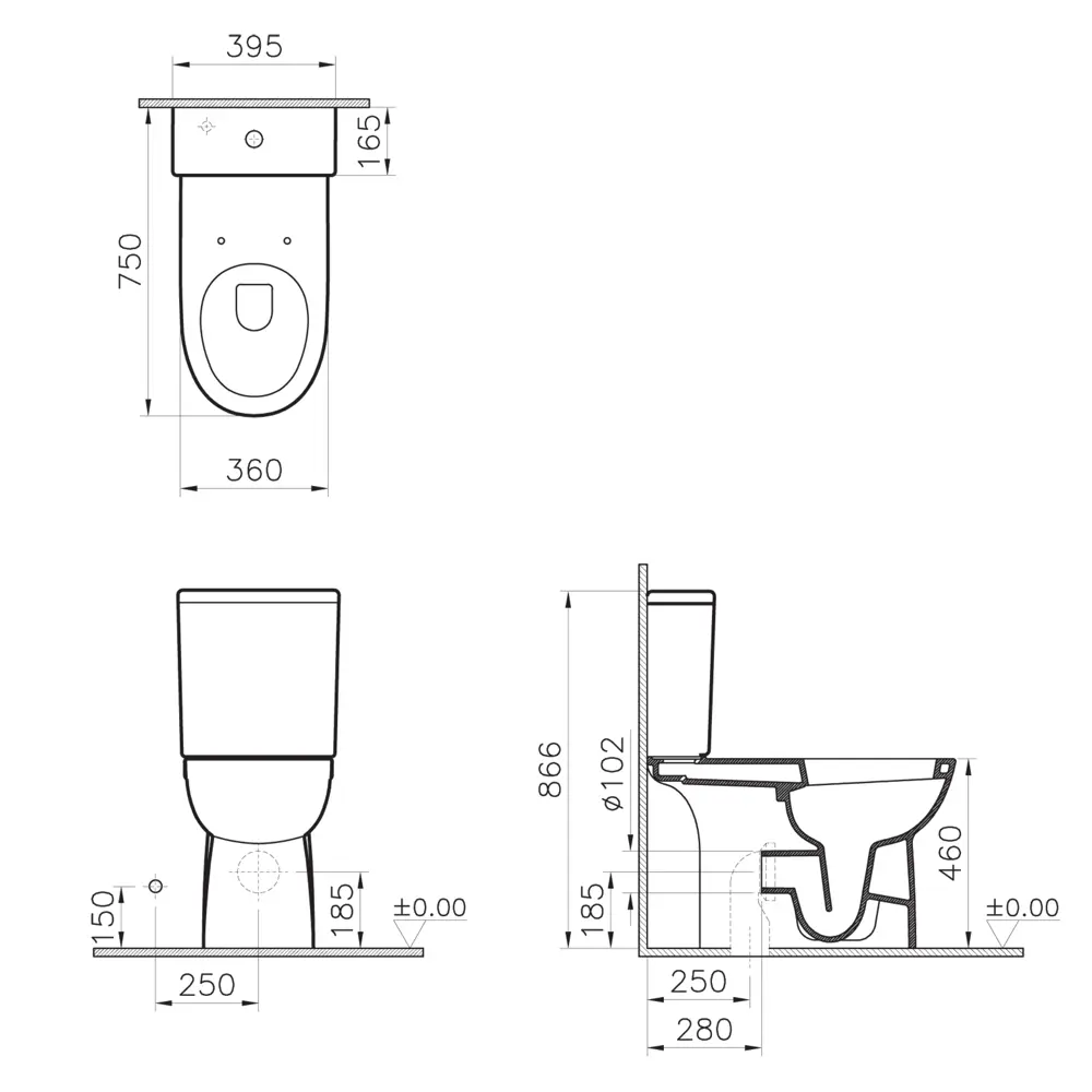 Унитаз-компакт Vitra Conforma универсальный выпуск двойной слив STLM-2036883 - Вид №4