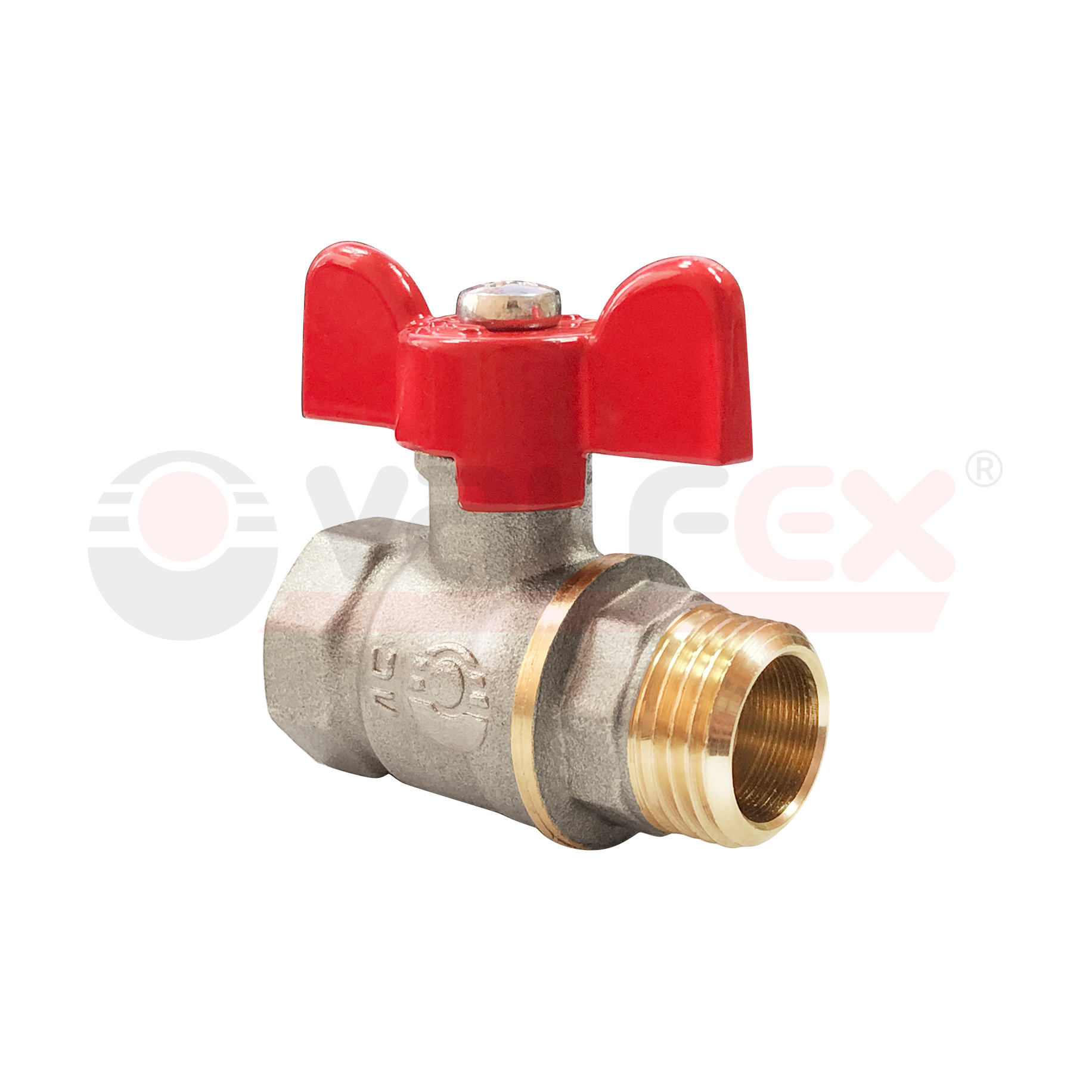 VF.218.NLB1.034 Valfex Кран шаровой OPTIMA (с никелевым покрытием), ручка-бабочка (внутр.-наруж.)  3/4" 