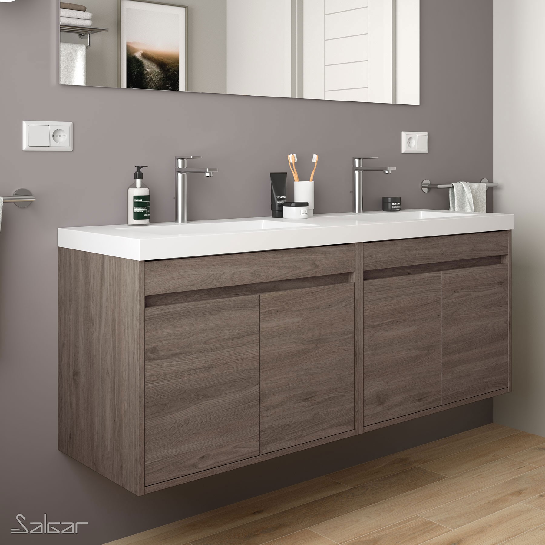85000 SALGAR Мебель для умывальника NOJA 1400 ETERNITY OAK + Раковина Робл Вечность