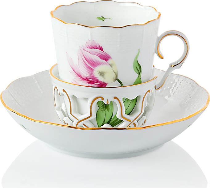 1051673 Herend Чашка для шоколада с блюдцем 150мл "Китти" (розовая) Фарфор, Керамика 