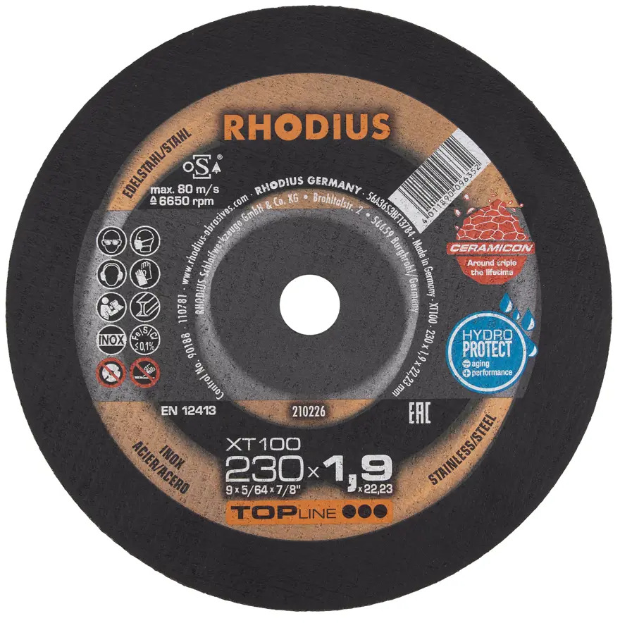 90549590 Диск отрезной по стали и нержавеющей стали тип 41 Rhodius XT100 ODI-192-244 230x22.2x1.9 мм STLM-0276616