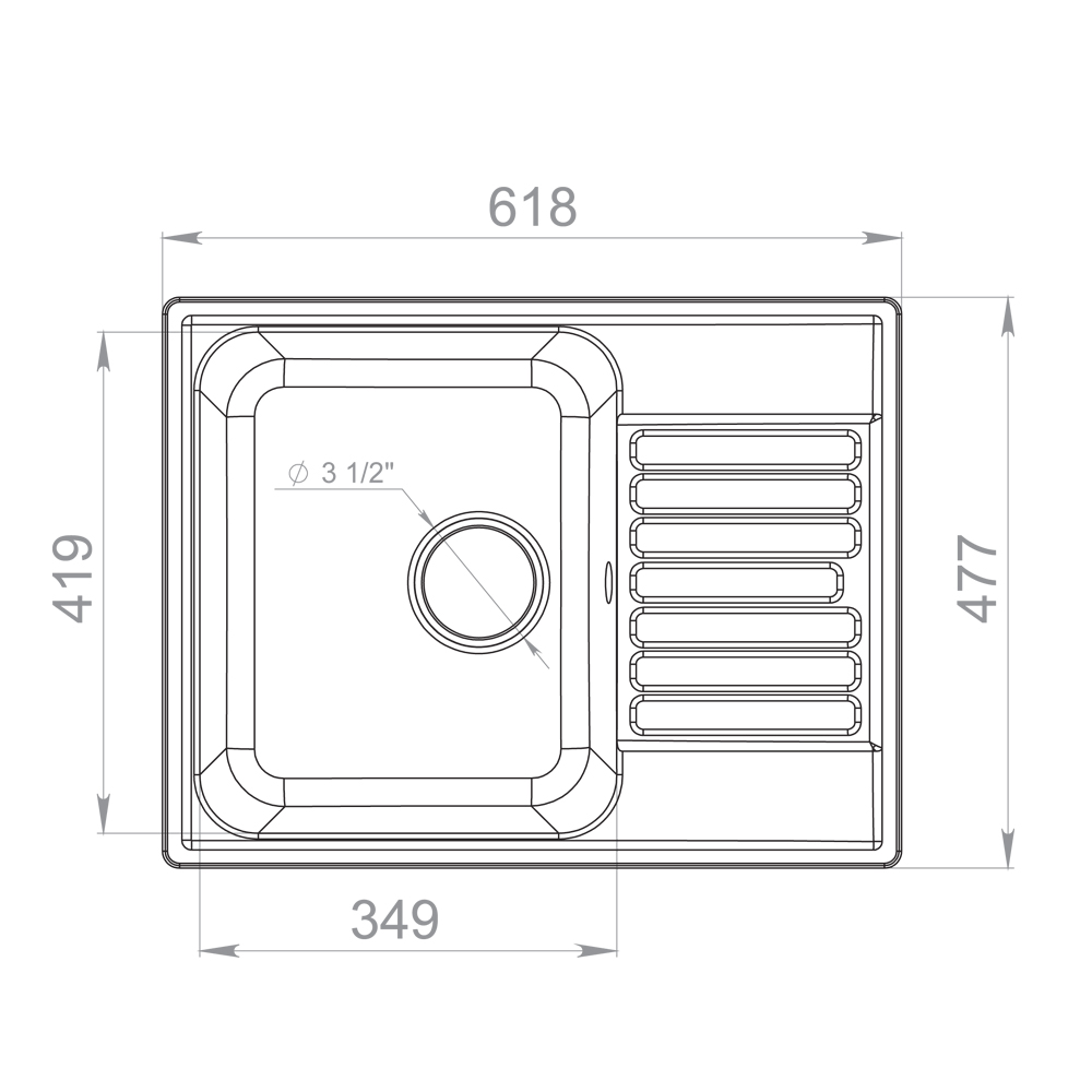 RQ89 антрацит Мойка для кухни RQ89 прямоугольная с крылом, цвет антрацит Raiber  - Вид №1
