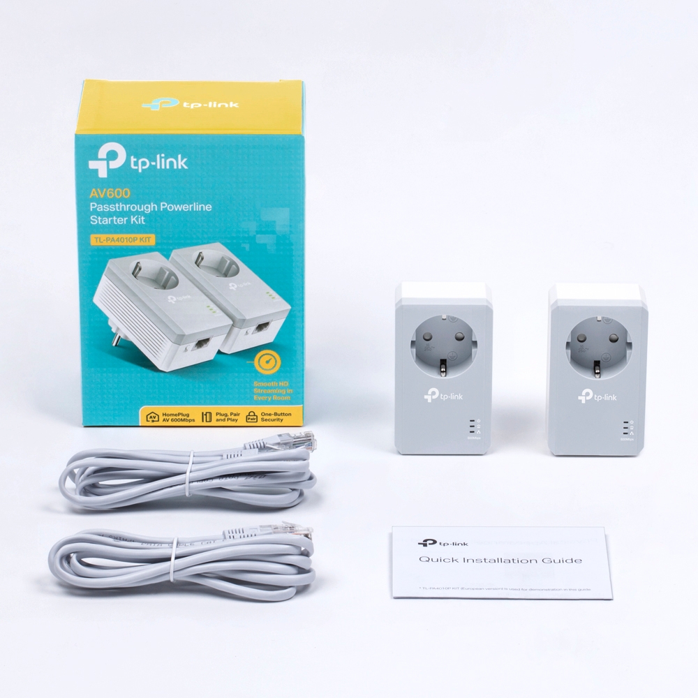 TL-PA4010PKIT Av600 powerline adapter with ac pass through starter kit, ultra compact size, 10/100mbps, twin pack TP-Link Santreyd  - Вид №3