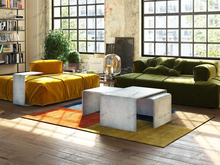 Gravelli Низкий прямоугольный модульный журнальный столик из бетона sun-id-1478348