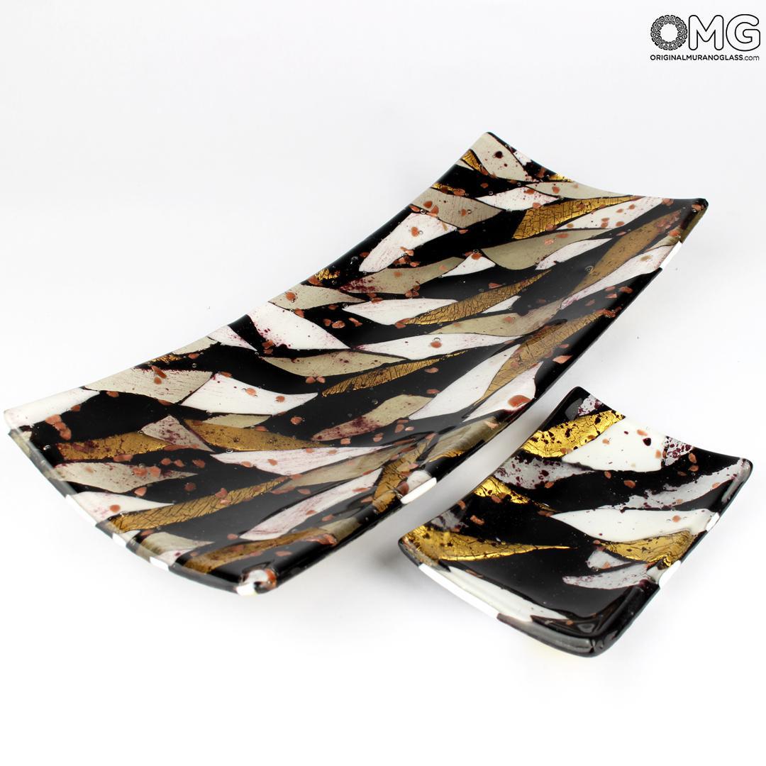 3154 ORIGINALMURANOGLASS Прямоугольное блюдце Нюанс - чёрное - Original Murano Glass OMG 8 см  - Вид №1