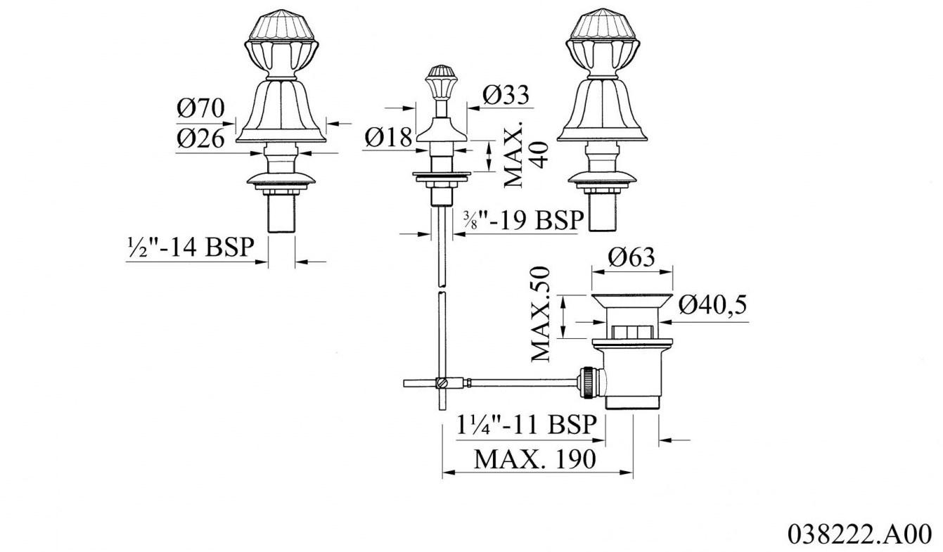 Bronces Mestre Смеситель для биде на 3 отверстия с кристаллами swarovski® Indica sun-id-1408646 - Вид №1