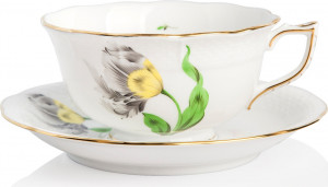 1051654 Herend Чашка чайная с блюдцем 250мл "Китти" (черная) Фарфор