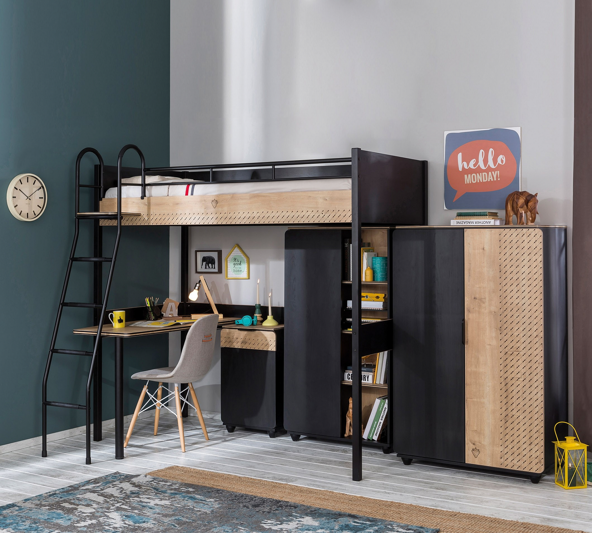 Кровать-чердак с рабочей зоной 90х190 см черная Black CILEK BLACK 00-3832353 Черный Santreyd - Вид №1