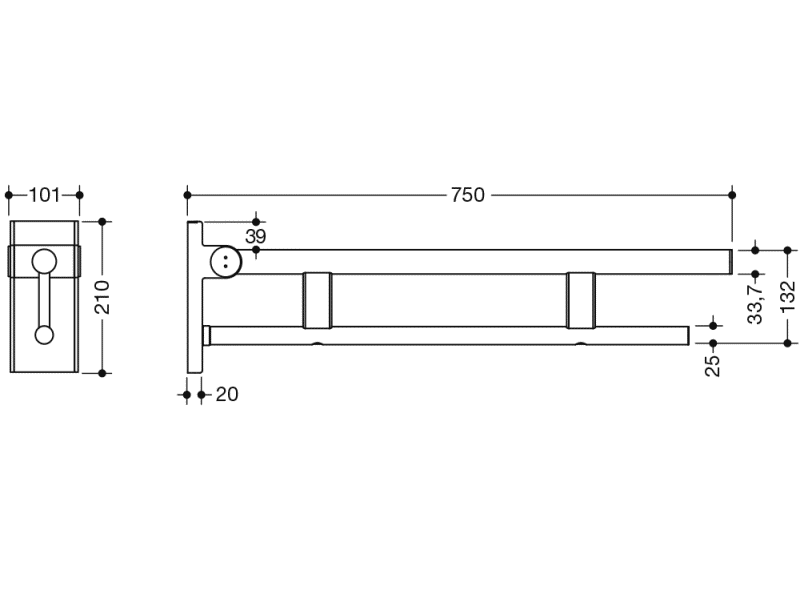 900.50.10340 Двойной шарнирный опорный рельс, конструкция a HEWI Stützen  - Вид №2