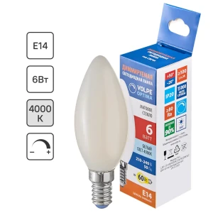 Лампа светодиодная Volpe филаментная свеча 6 Вт Е14 600 Лм матовая нейтральный белый свет
