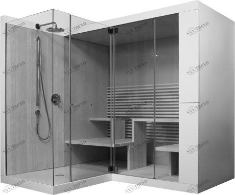 750313002011000 Сауна Inipi Ama, пристенный и угловой вариант Inipi #7503 2350 x 2205 x 2220 мм
Исполнение: американский орех (нат.шпон) Белый глянцевый декор Duravit 