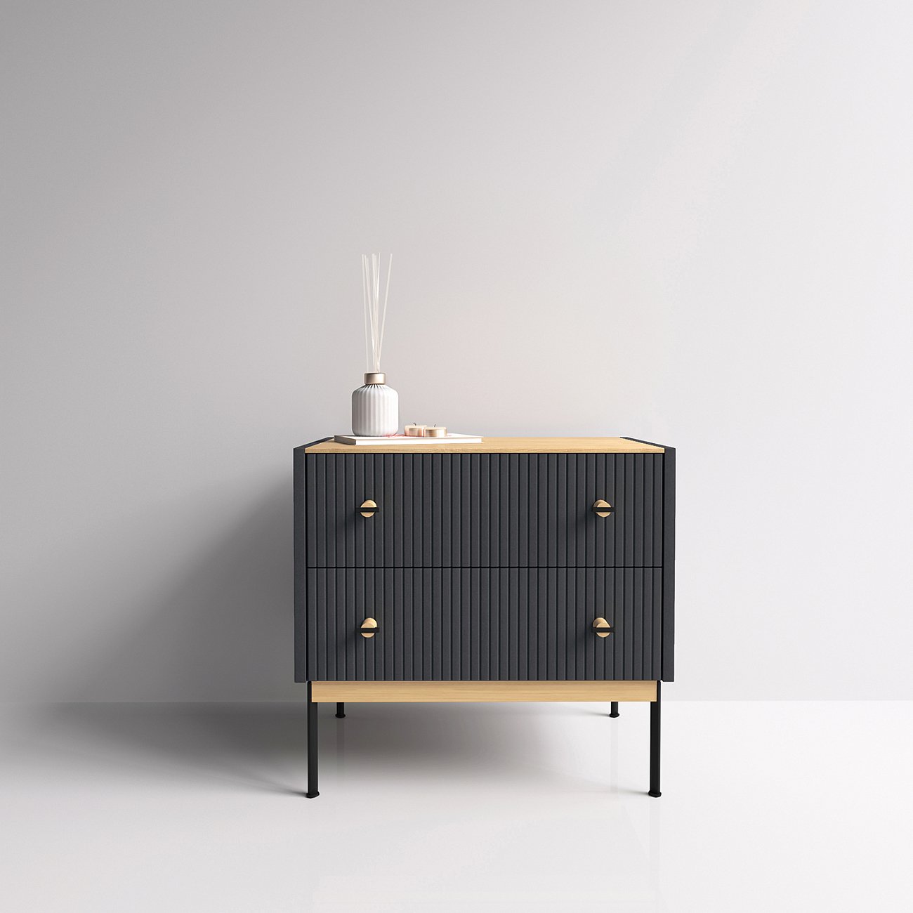 Тумба с двумя ящиками 61х64 см серая Land BRAGIN DESIGN LIVING 00-3862477 Серый - Вид №1