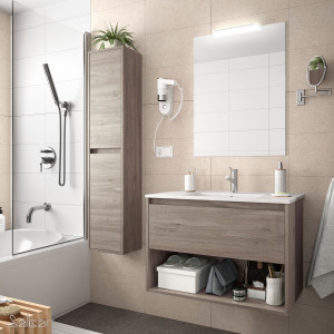 85009 SALGAR Комплект мебели для ванной Noja 800 1 ящик 1 место ДУБ ВЕЧНОСТЬ + Раковина + Зеркало + Свет Робл Вечность