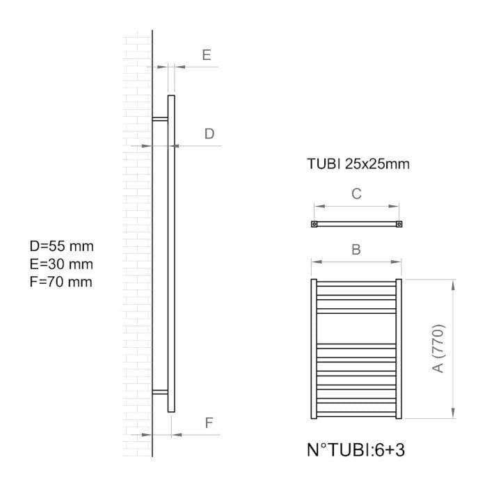 Настенный стальной полотенцесушитель с горячей водой Ercos Square ARCH-00113034 - Вид №13