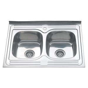 Мойка 8060SP MELANA 0,8/180 SS304 2-я чаша накладная прямоугольная с сифоном (256 *7)