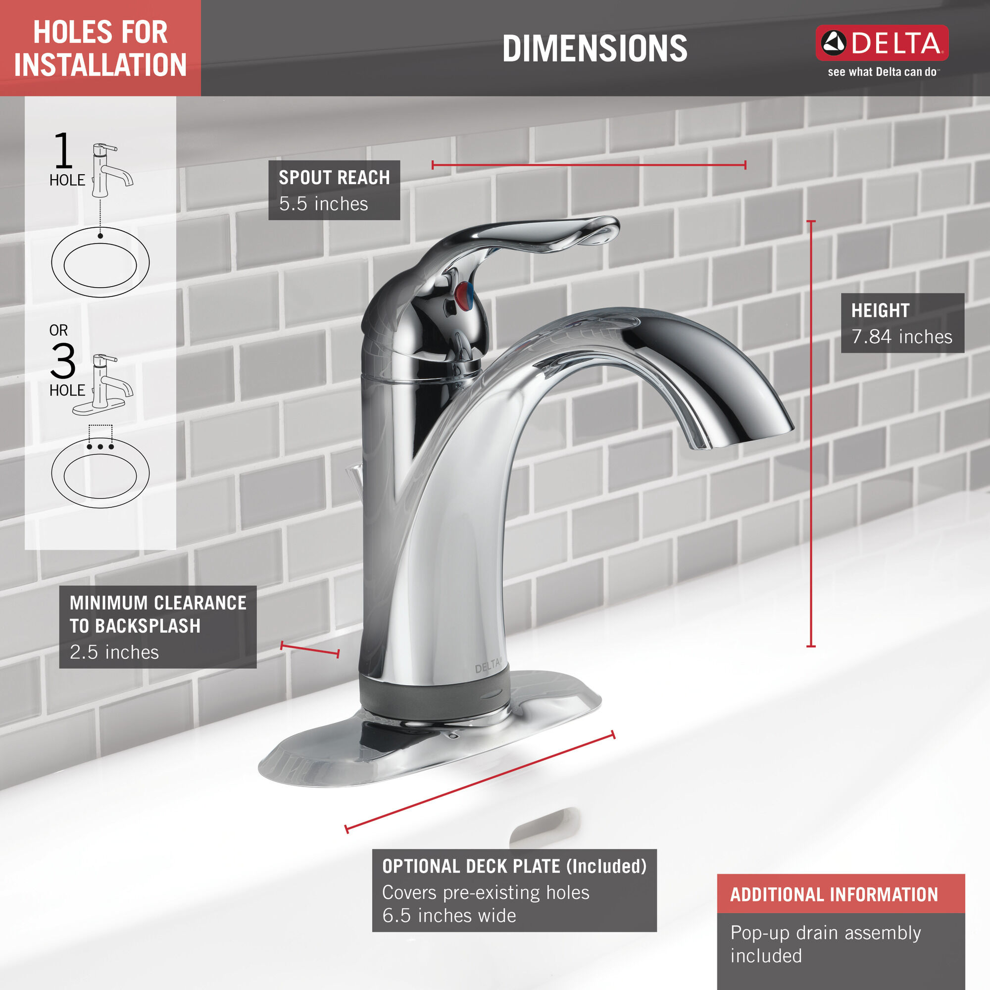 538T-DST Смеситель для ванной с одной ручкой с технологией Touch2O.xt® Delta Faucet Lahara Хром  - Вид №2