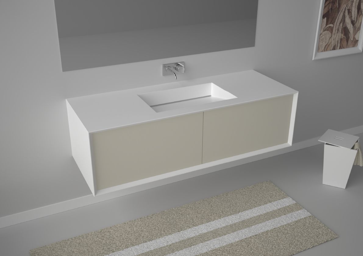 Подвесной шкаф для умывальника из МДФ со встроенной раковиной и ящиками GSG Ceramic Design Милан ARCH-00134288 - Вид №1