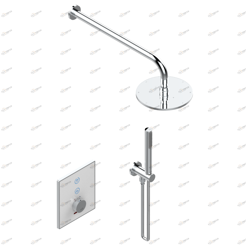 D14-6726B Комплект для душа Electrobox (включающий круглую лейку для душа Ø 200 мм с настенным держателем, ручной душ и смеситель с белой панелью, встраиваемый корпус и трансформатор) Thg-paris Electrobox Хром D14 6726B  A02 CAT.A