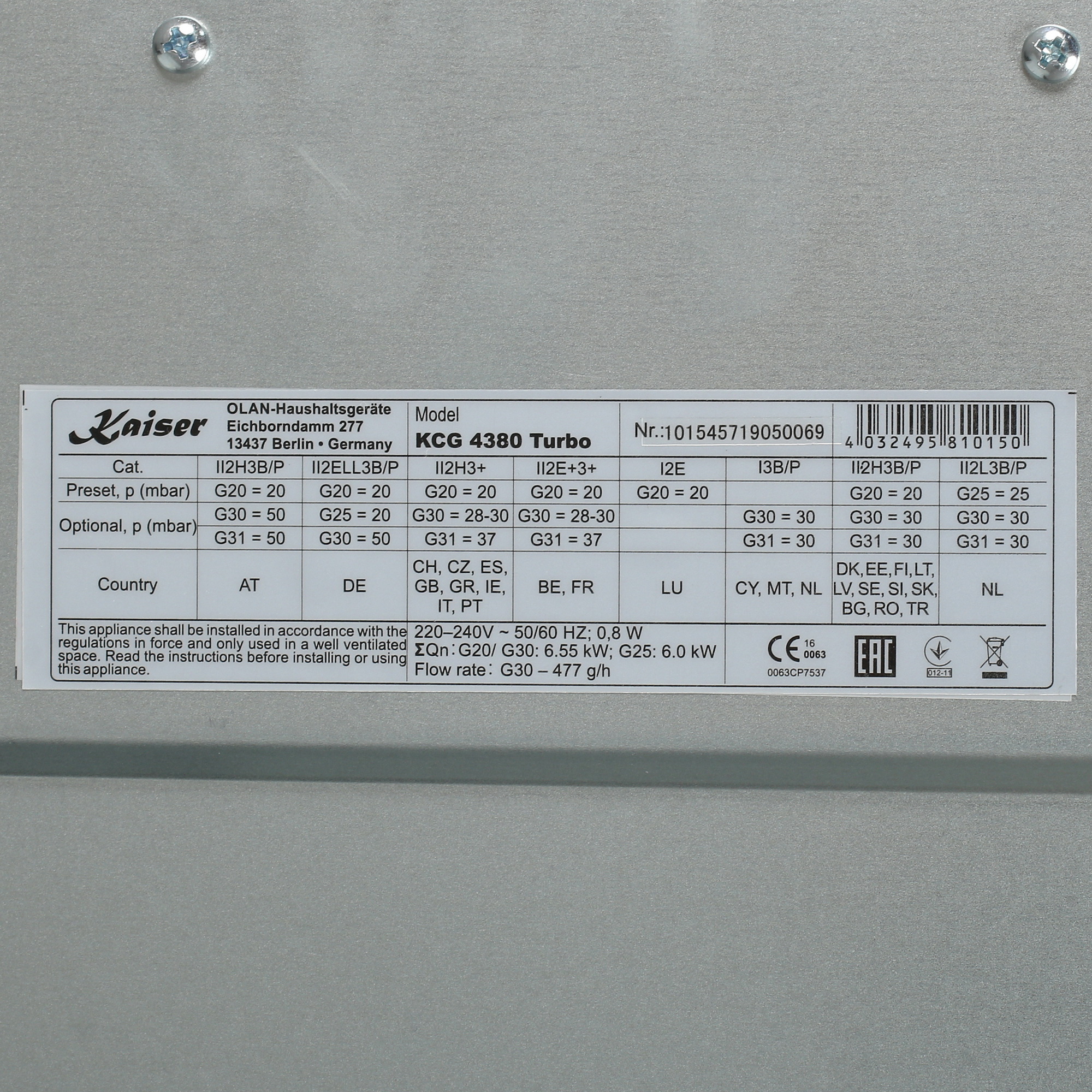 1110854 Газовая варочная поверхность Kaiser KCG 4380 Turbo STDN-0096974 - Вид №4