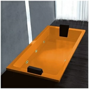 Ванна Gruppo treesse Quadra 181 V0717-DX-OZ оранжевая с золотой фурнитурой и гидромассажем прямоугольная встроенная правая
