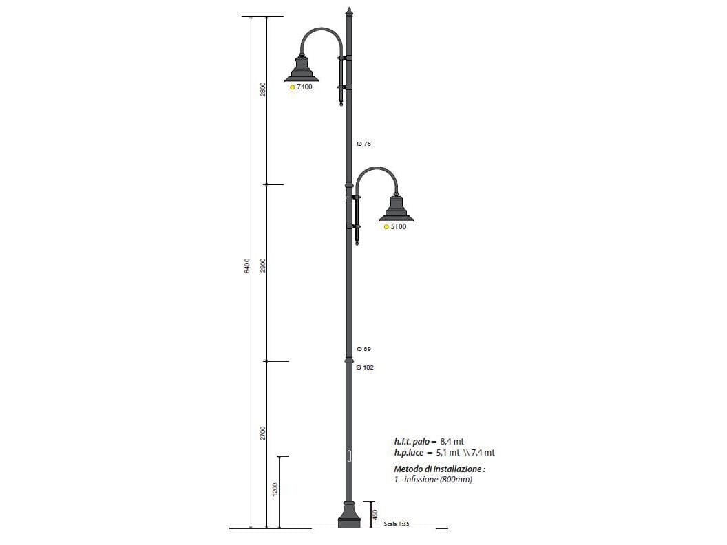 Чугунный уличный фонарь EUROCOMITALIA Palo a due punti luce sfalsati ARCH-00112945 - Вид №2