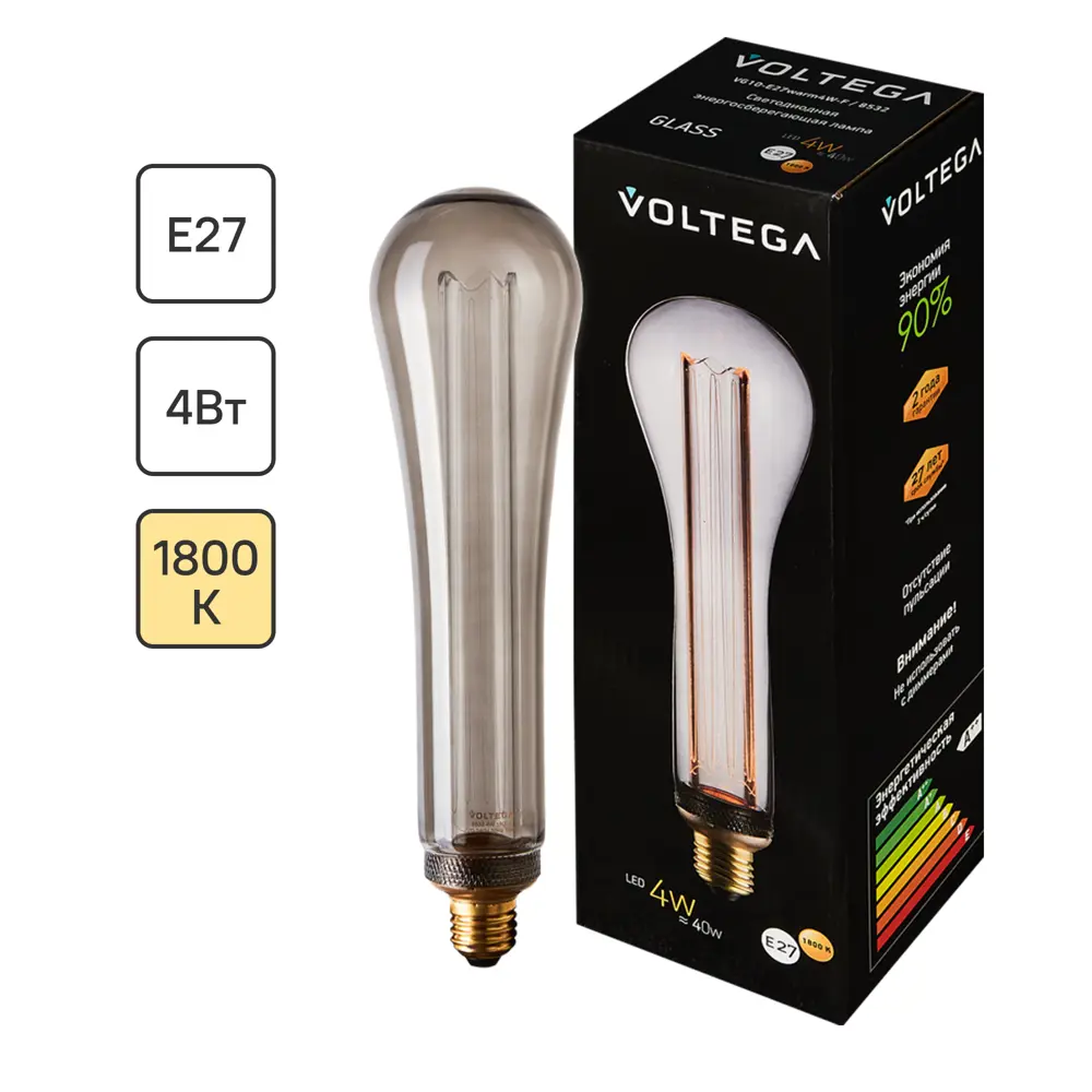 Декоративная филаментная лампа Voltega DP82293 дымчатая 4Вт E27 89345976 STLM-0925700