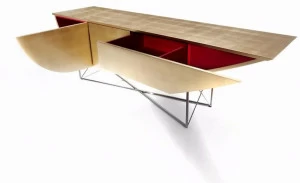 ERBA ITALIA Прямоугольная консоль из листового золота с ящиками