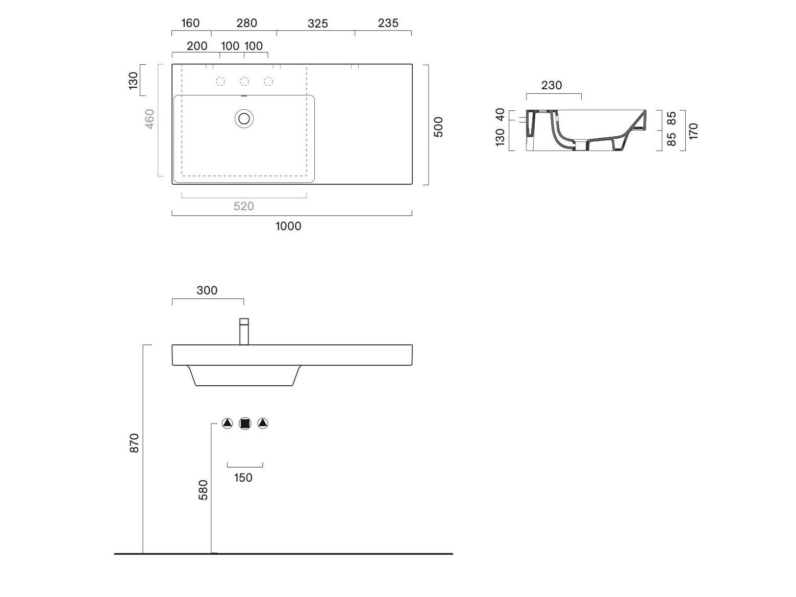 Одноместная прямоугольная раковина с столешницей CERAMICA CATALANO ноль ARCH-00044902 - Вид №2