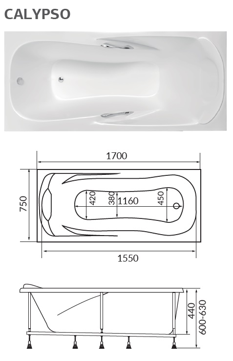 У06341 Ванна 1Marka CALYPSO 170x75 1 Marka CALYPSO - Вид №2