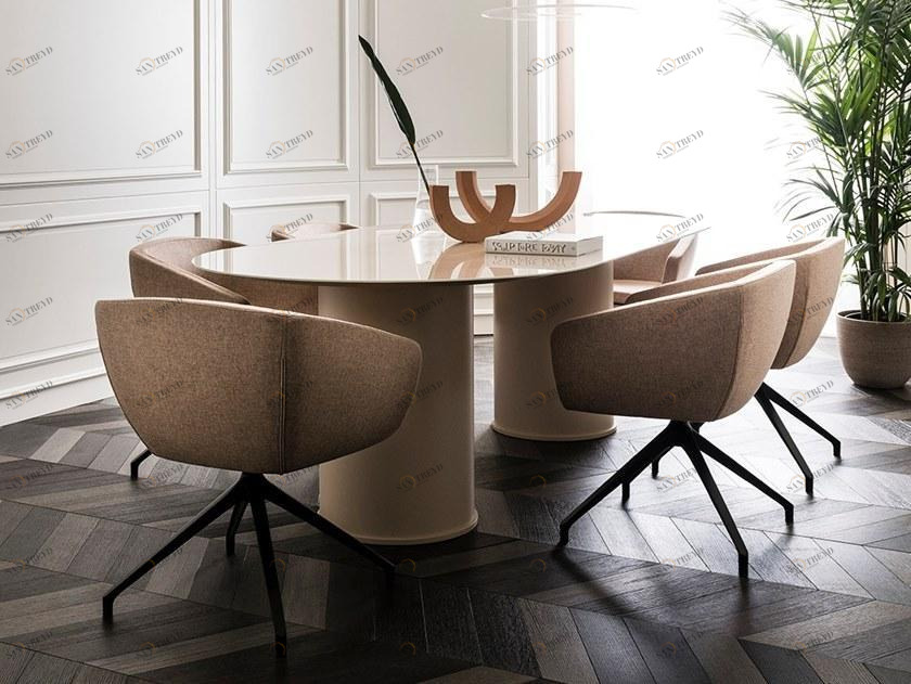 L'Ottocento Овальный стеклянный стол с цилиндрическими деревянными опорами Archetipo sun-id-1351505