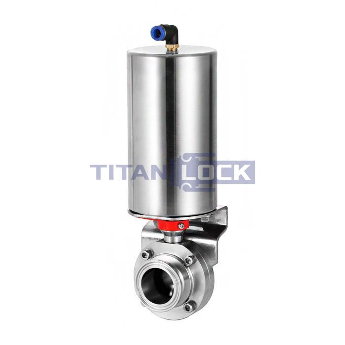 Затвор дисковый с пневмоприводом нерж. 304 DN40, тип clamp-clamp, DIN TLSD40CLS-P TITAN LOCK 