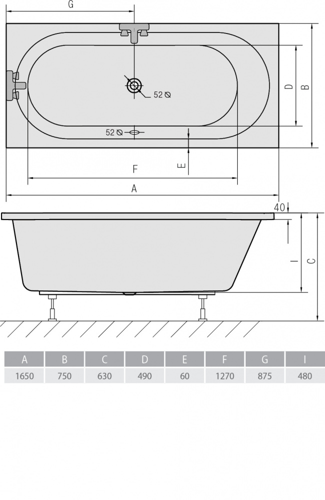 Акриловая ванна ALPEN Astra B 165 32611 - Вид №2