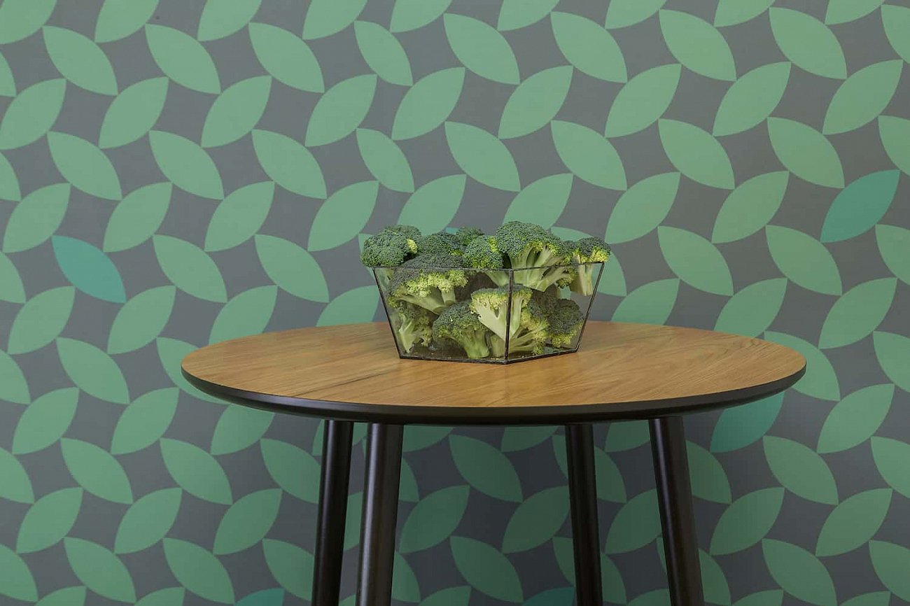 Стол обеденный круглый с деревянными ножками 90 см с бордовым кантом "Спутник" WOODI  00-3966003 Беленый дуб;бежевый  - Вид №4