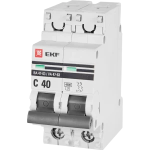Автоматический выключатель EKF ВА47-63 2P C40 A 4.5 кА