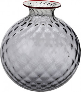 10627254 VENINI Ваза 24,5х21,5см "Монофиори Баллотон" (серая, красная окантовка) (лим.вып. 199, 2017г) Стекло