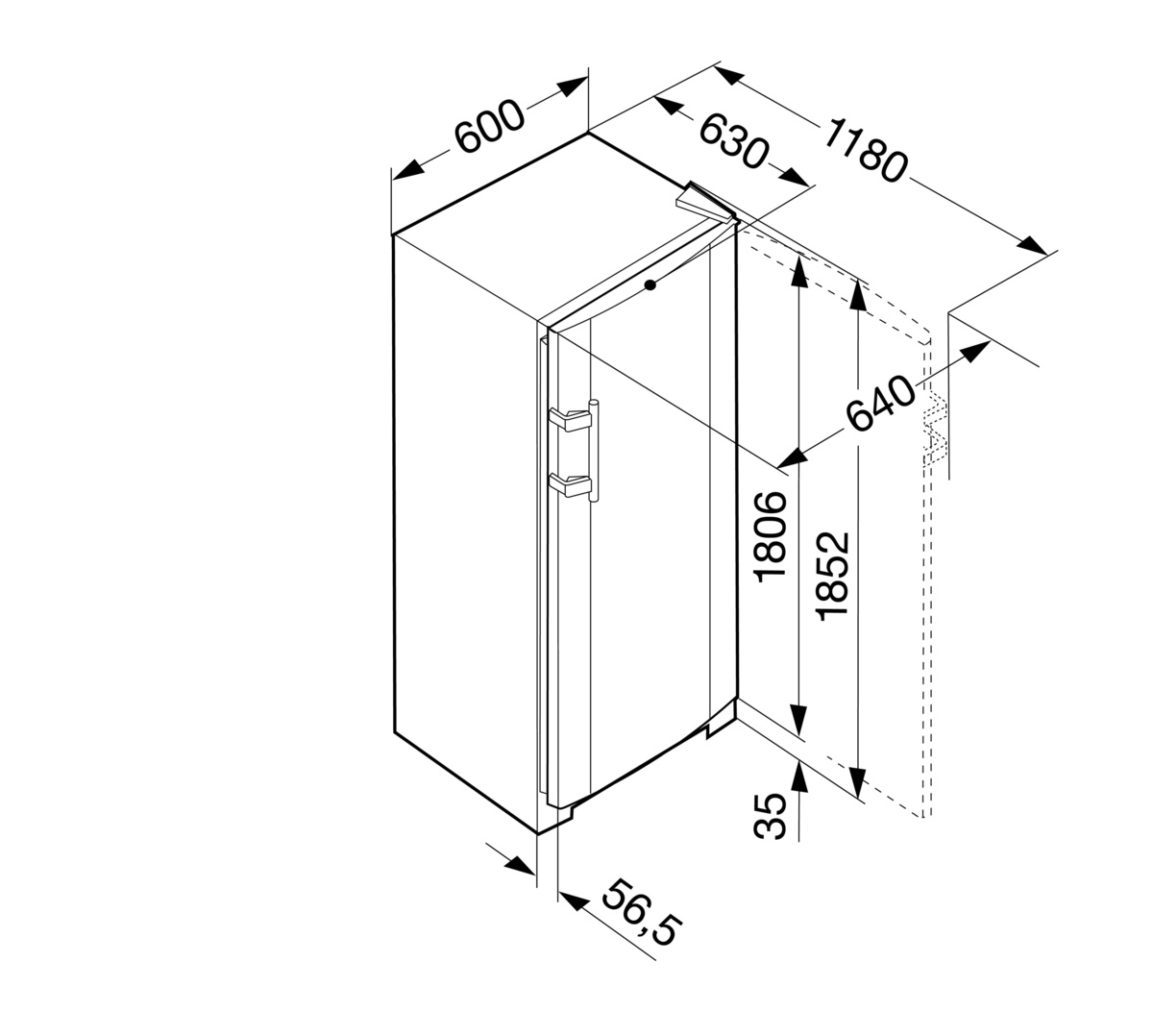 K 4220-25 001 Холодильник / 185.2x60x63, объем камеры 390, морозильной камеры нет Liebherr Liebherr Comfort  - Вид №2