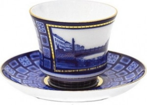 1049134 Императорский фарфоровый завод Чашка чайная с блюдцем "Египетский мост" "Банкетная" Фарфор твердый