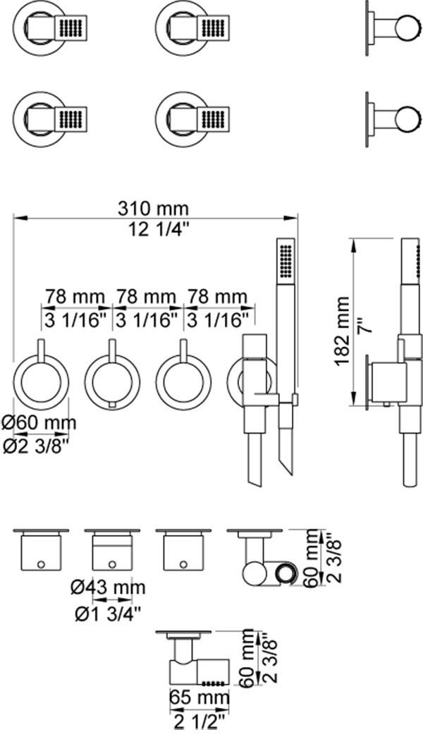 VOLA Смеситель для душа на 4 отверстия с ручным душем sun-id-1499330 - Вид №2