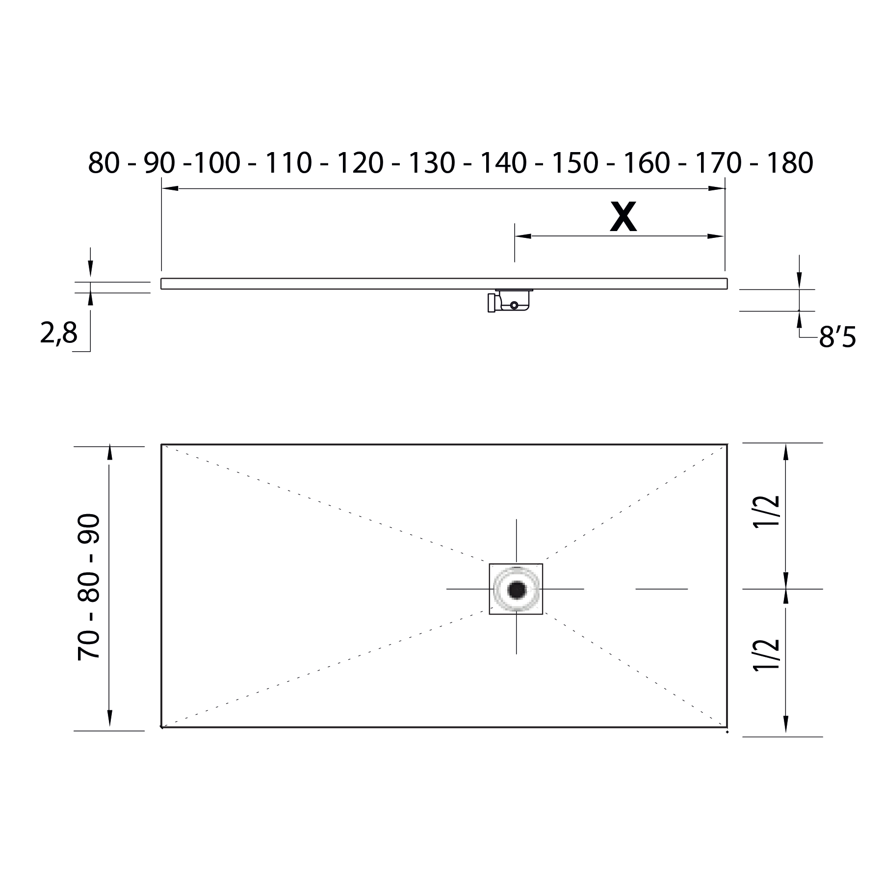 23574 SALGAR Поддон для душа RIOJA ANTHRACITE 700 x 1300 мм  - Вид №3