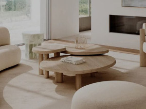 Журнальный столик из дуба с центральным основанием для гостиной