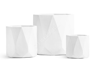 41.1020-0033-WH-32 Кашпо  ERGO - серия Rombo - Цилиндр-многогранник- Белый камень Цветочная коллекция