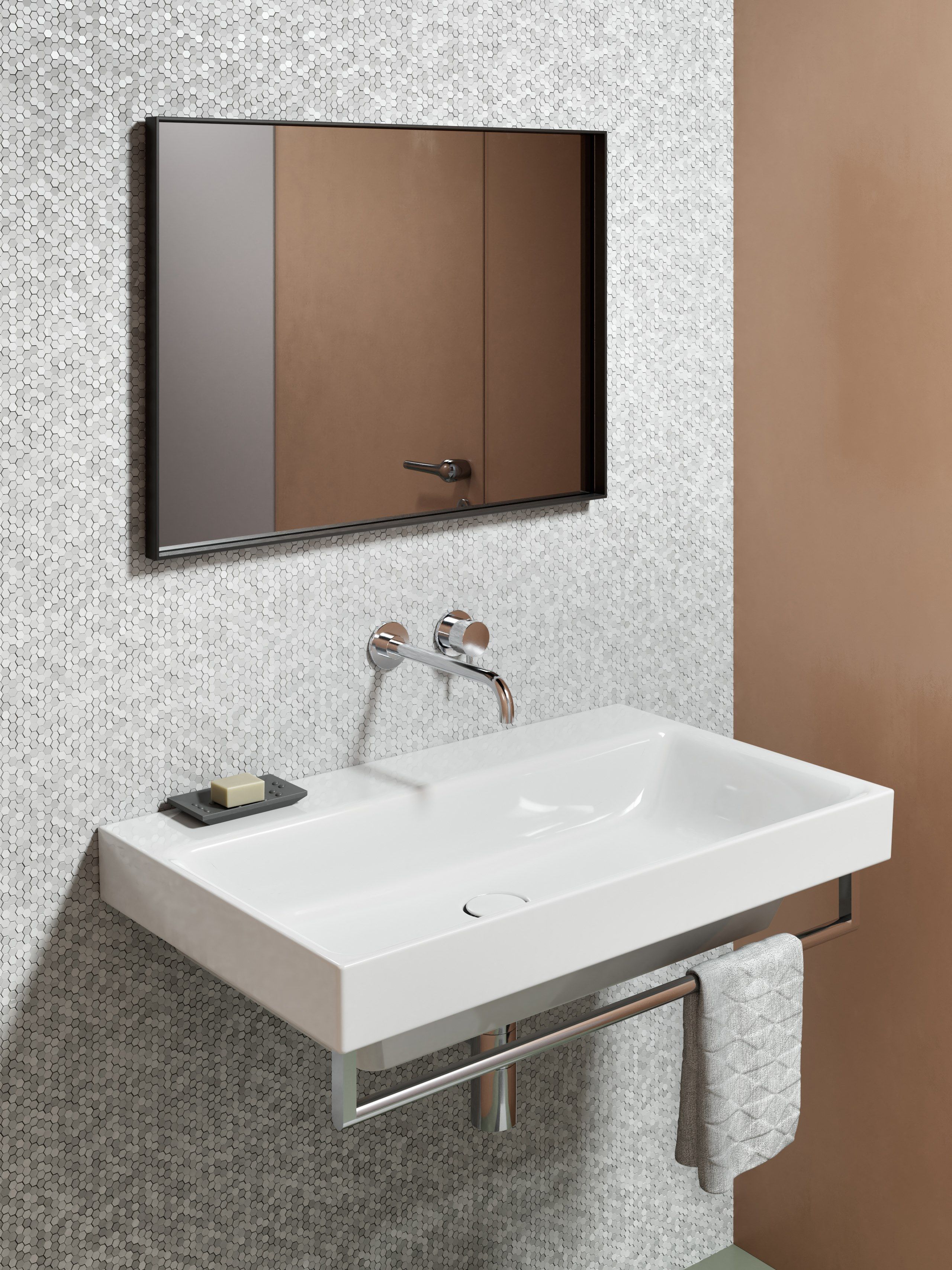 Керамическая прямоугольная раковина с держателем для полотенец GSI ceramica Nubes ARCH-00020523 - Вид №3