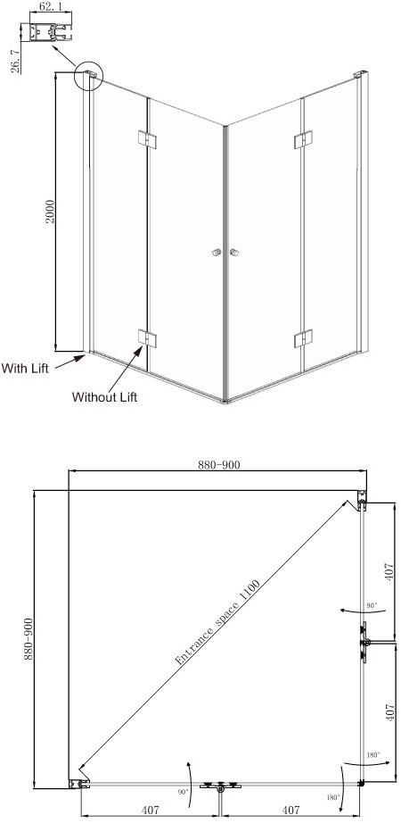 Душевое ограждение Ambassador Diamond 12011109 (900x900x2000), 1 место - Вид №9