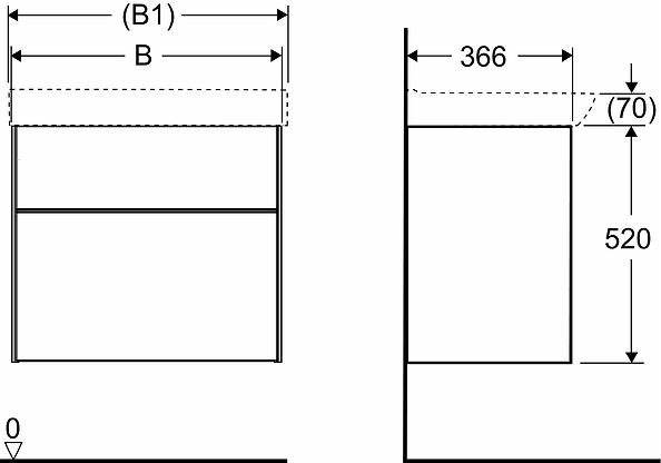 47442 IFO Sense тумба под умывальник, с двумя ящиками, W = 900 мм, W1 = 922 мм, темно-серый - Вид №12