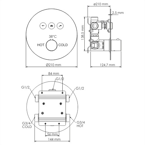 5844 Thermo Dinkel Термостатический смеситель для ванны и душа WasserKRAFT Dinkel 5800  - Вид №1