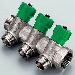 Коллектор НР 3 выхода 3/4"х1/2" TIEMME RUBINO с вентилями никелированный