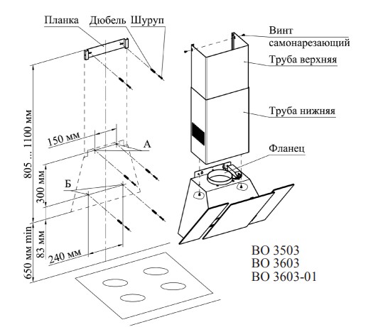 1349144 Вытяжка наклонная Gefest ВО 3603 К43 черный/серый STDN-0097172 - Вид №11